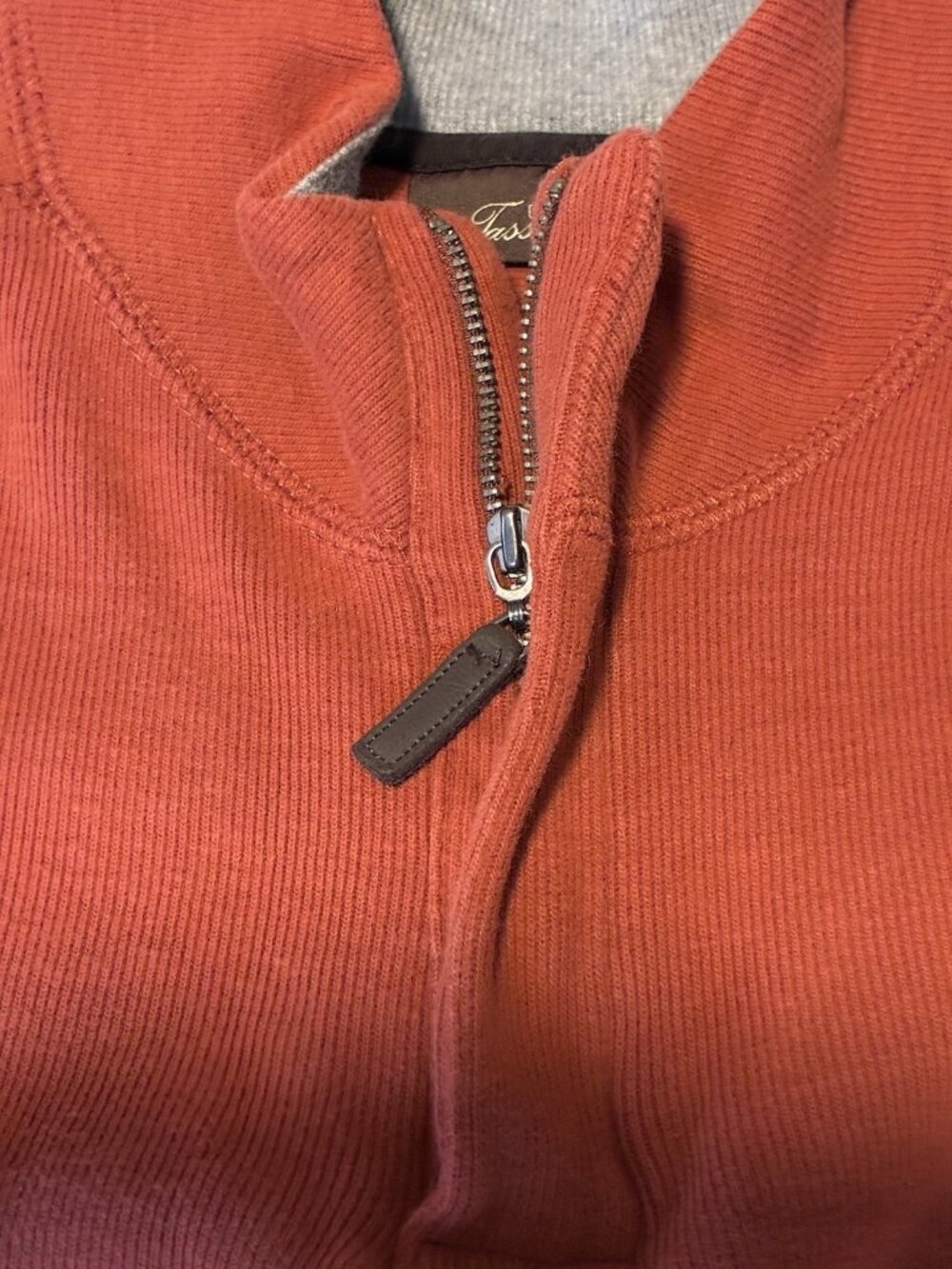 Tasso Elba Mens Sweater 100% Cotton Orange Gray 1/4 Zip Pullover XL Pakistan
